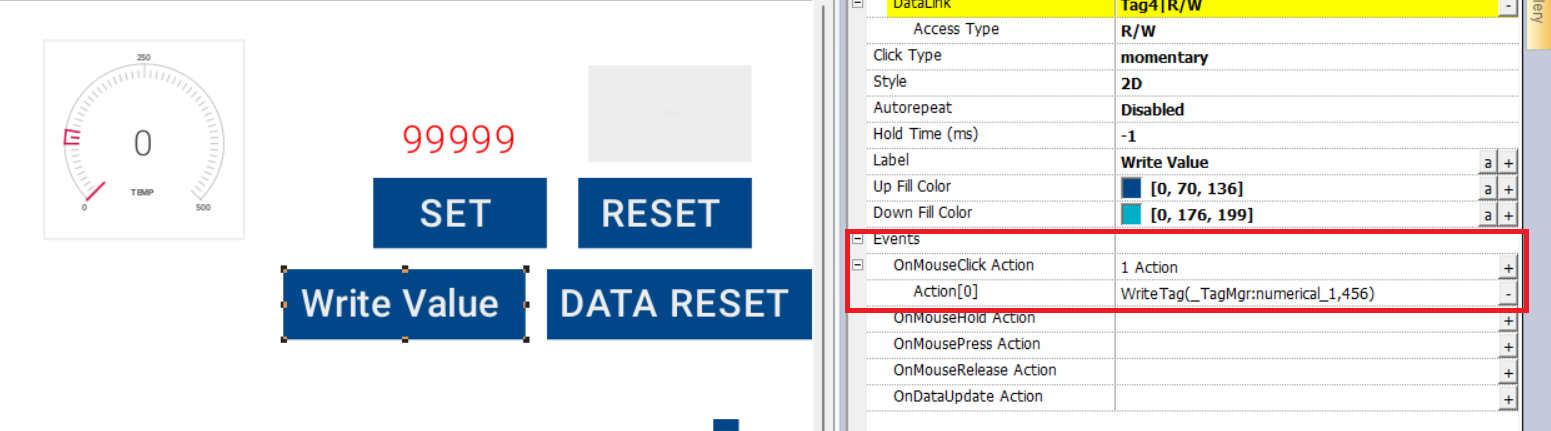 write tag action in abb hmi widget component